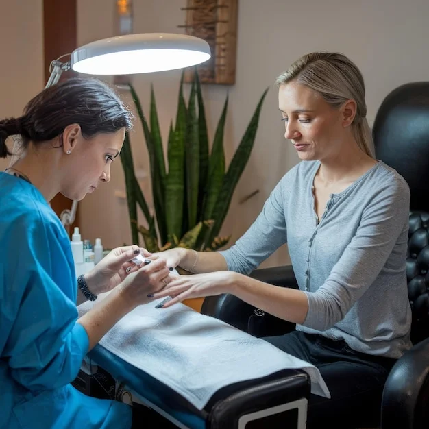 Podiatrist performing the KeryFlex nail restoration procedure on a patient's damaged toenail in Central Florida